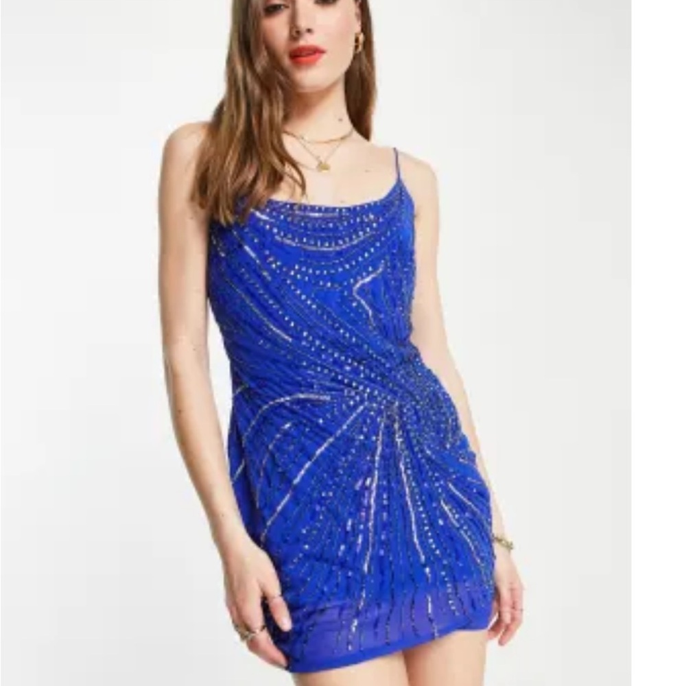 ASOS Design Linear Embellished Mini Dress in Cobalt